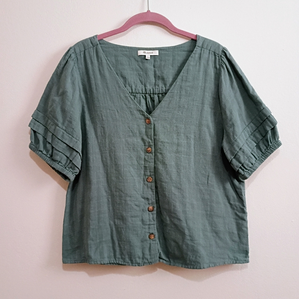 Madewell Pembroke Faded Shale Textured Cotton Button-Down Top